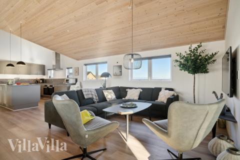 Soffhörnan i lyxstuga 176 i Vestjylland.