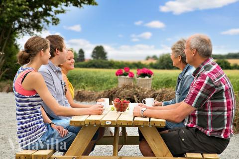 Njut av en grillkväll på terrassen i lyxstuga nr 318 i Fyn och öar