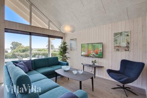 Soffhörnan i lyxstuga 421 i Østjylland.