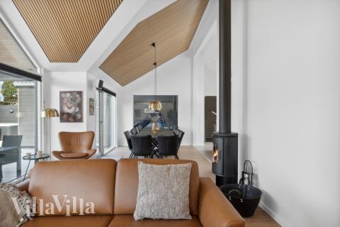 Soffhörnan i lyxstuga 584 i Nordsjälland.