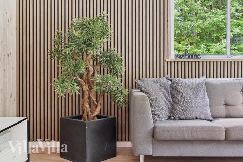 Soffhörnan i lyxstuga 320 i Østjylland.