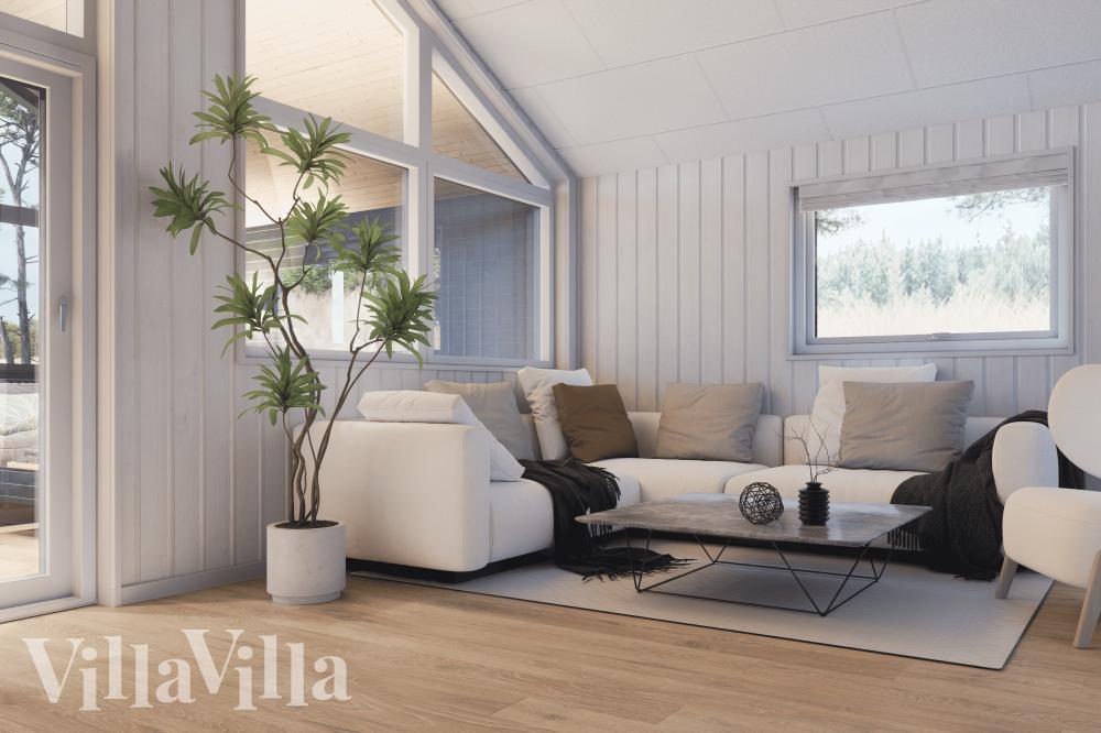 Soffhörnan i lyxstuga 931 i Østjylland.