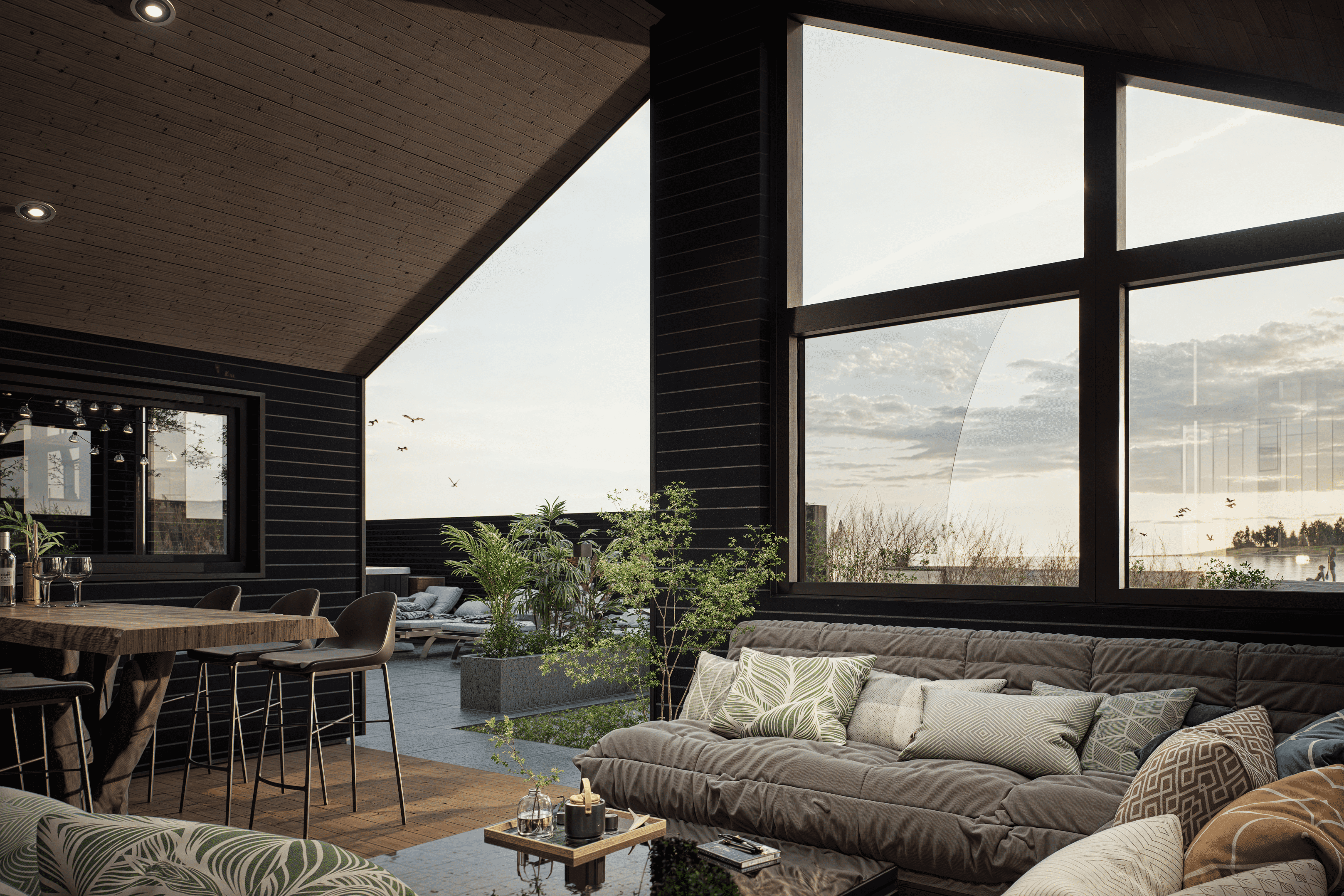 Lyxstuga nr 919 har en härlig terrass med sköna trädgårdsmöbler för 12 personer.