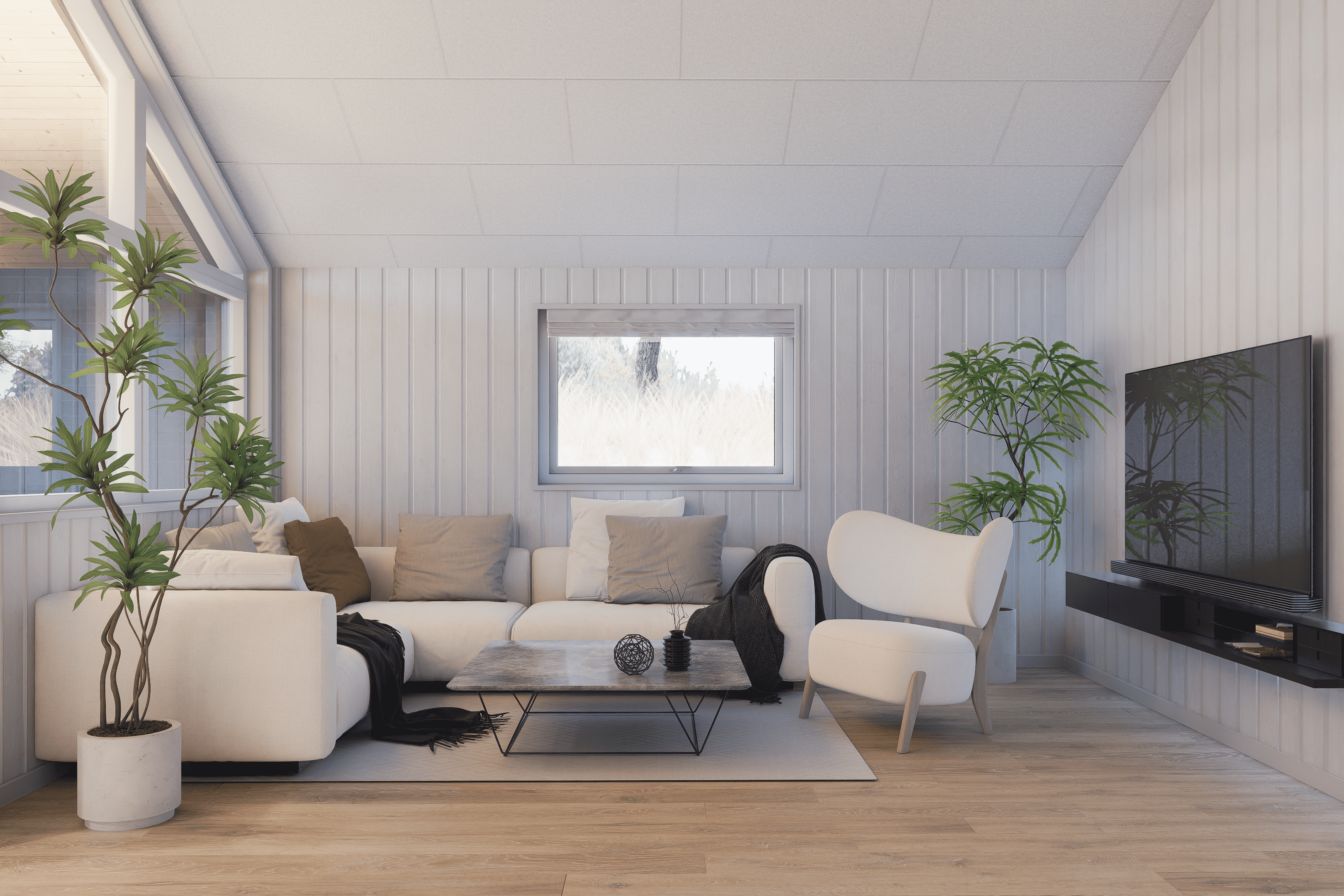 Soffhörnan i lyxstuga 919 i Fyn och öar.