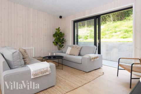 Soffhörnan i lyxstuga 939 i Østjylland.