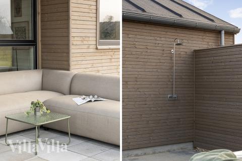 Lyxstuga nr 903 har en härlig terrass med sköna trädgårdsmöbler för 20 personer.