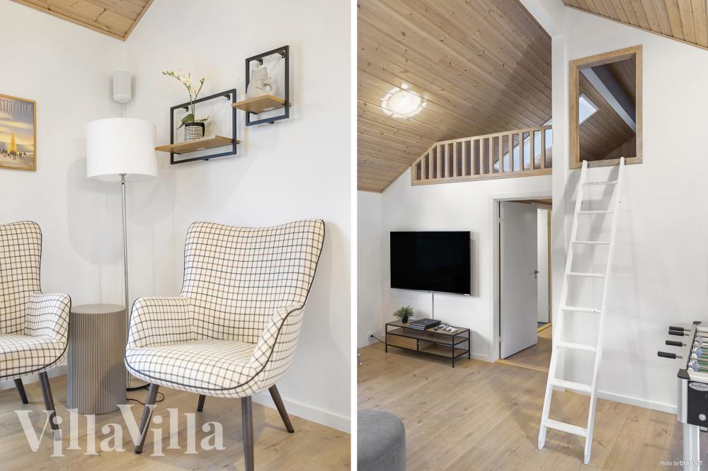 Aktivitetsrum i lyxstuga nr 196 med 9 sovrum och plats för 22 personer.