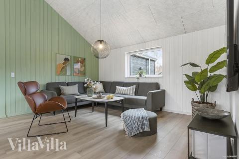 Soffhörnan i lyxstuga 814 i Østjylland.