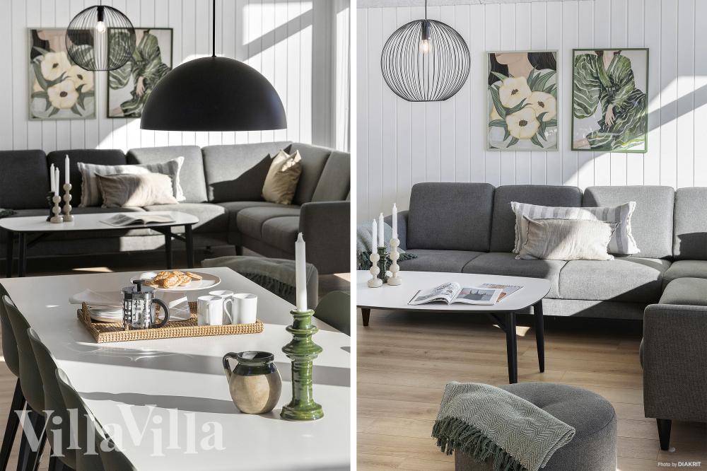 Vardagsrummet i lyxstuga nr. 810 har plats för 18 personer.