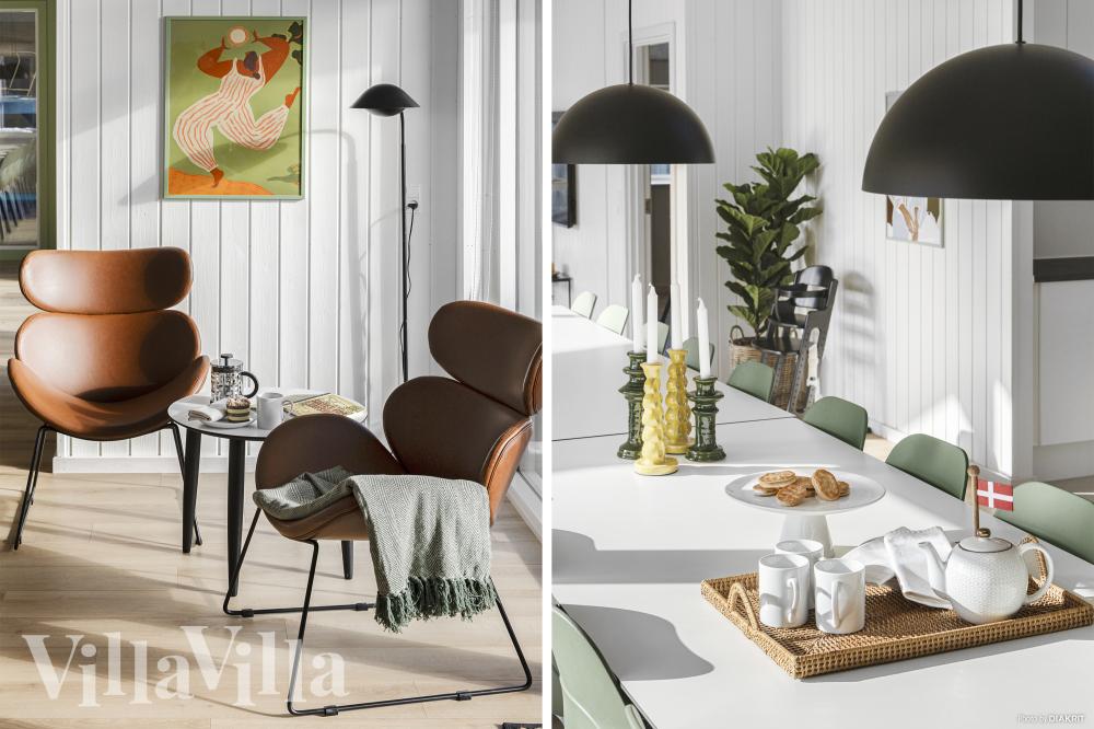 Det stora ljusa vardagsrummet i lyxstuga nr 816 för 20.