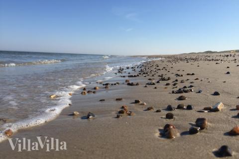 Den vackra stranden i närheten av lyxhus 945 vid Nordjylland.