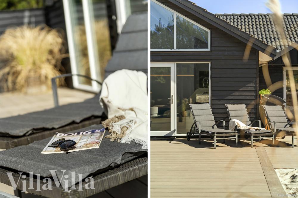 Njut av en grillkväll på terrassen i lyxstuga nr 273 i Vestjylland