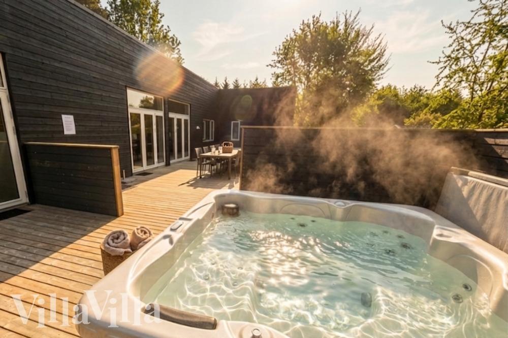 Njut av spabadets värme i lyxstuga nr 641 i Nordsjälland