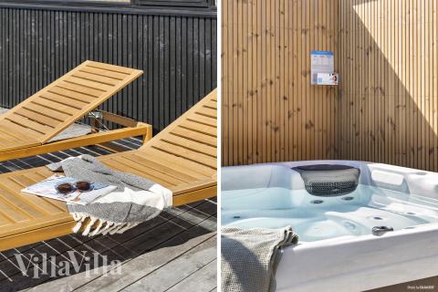 Njut av en grillkväll på terrassen i lyxstuga nr 965 i Nordjylland