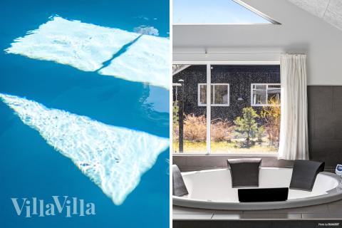 Njut av spabadets värme i lyxstuga nr 351 i Nordsjälland