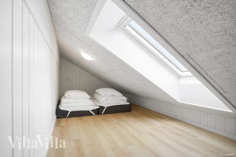 Några av de 20 sovplatserna finns på loftet i lyxstuga nr 932