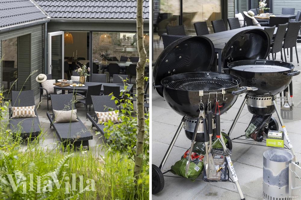 Lyxstuga nr 832 har en härlig terrass med sköna trädgårdsmöbler för 18 personer.