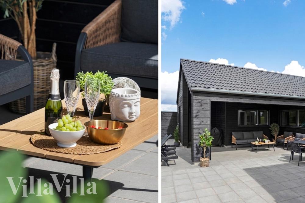 På terrassen i sommarhus nr 915 finns det plats för upp till 16 gäster.