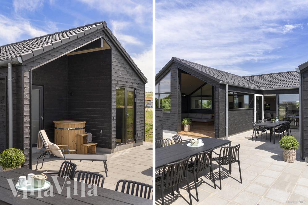 Njut av en grillkväll på terrassen i lyxstuga nr 958 i Fyn och öar