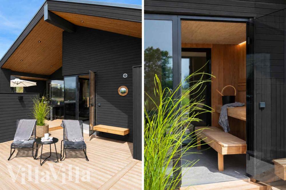 Njut av en grillkväll på terrassen i lyxstuga nr 1023 i Fyn och öar