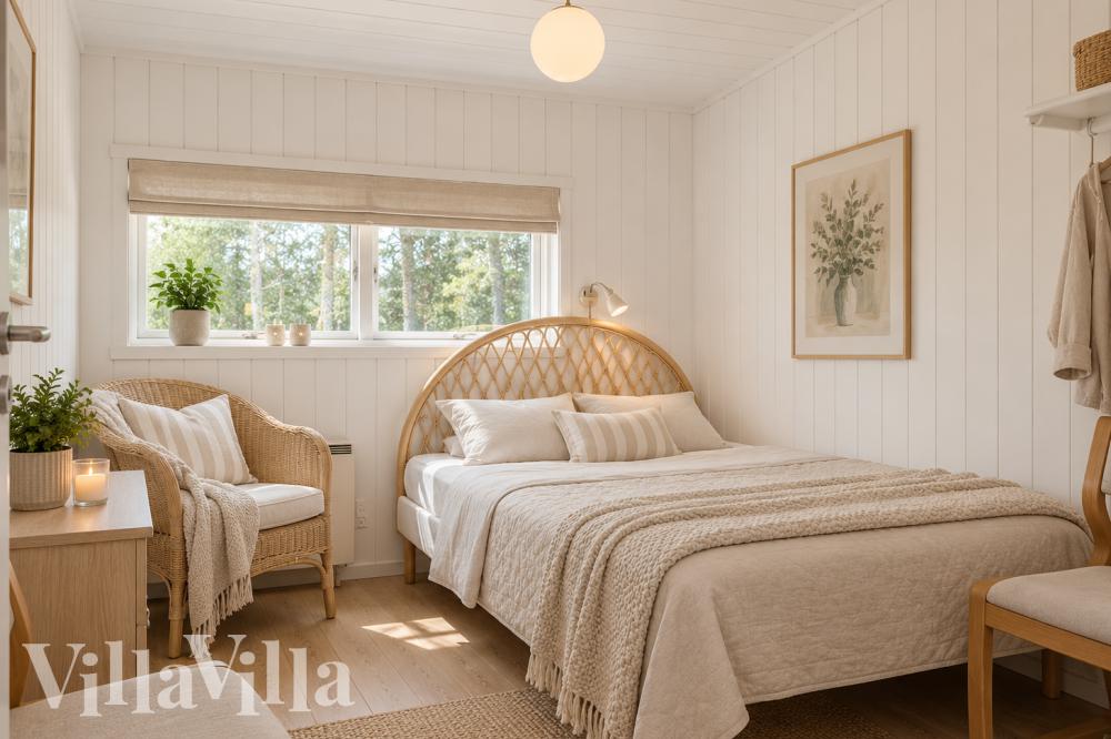 Ett av de 6 utmärkta sovrummen i lyxstuga nr 1010 i Østjylland.